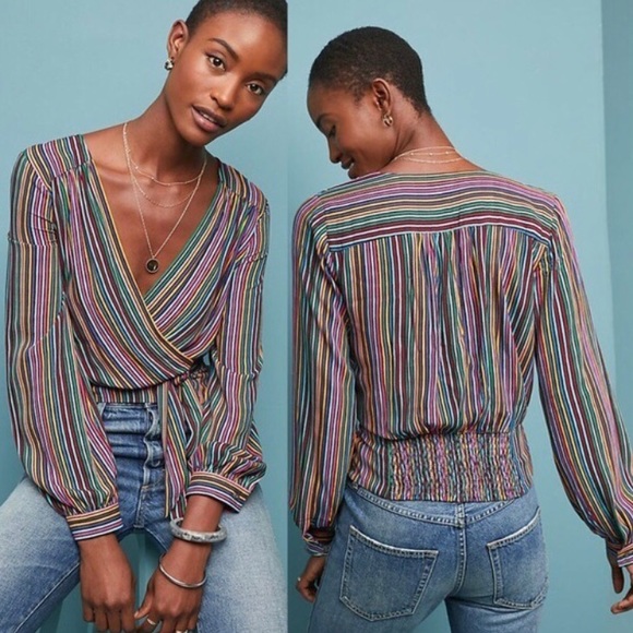 Anthropologie Tops - Maeve by Anthropologie striped tie blouse
